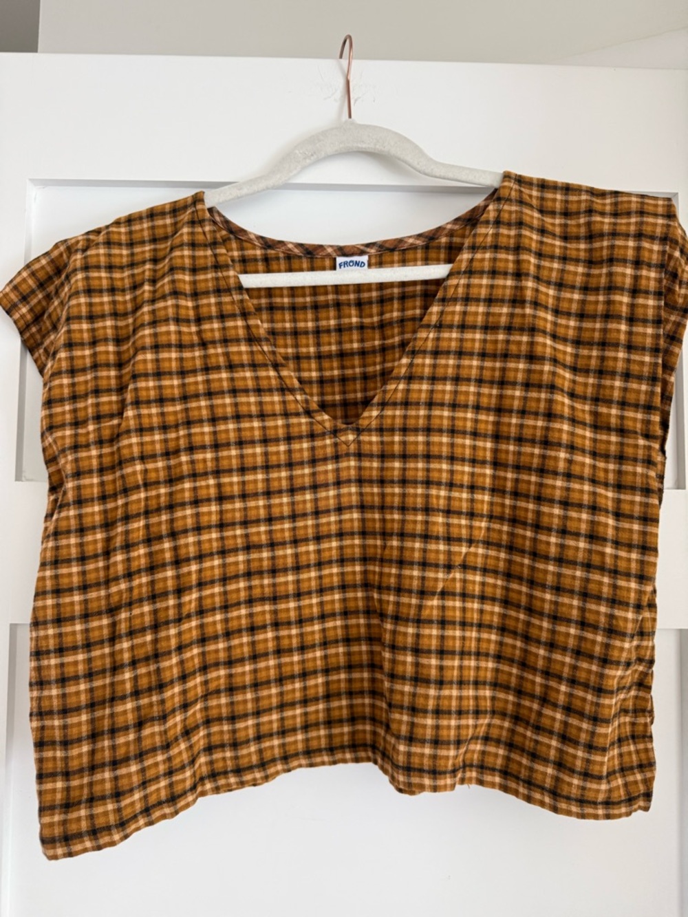 Frond Women's Mustard Plaid V-Neck Crop Top